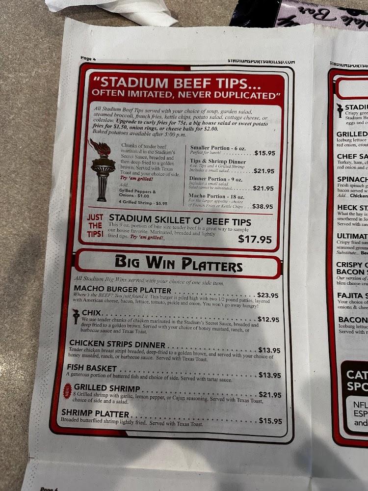 Stadium Sports Grill - Menu Scan 1